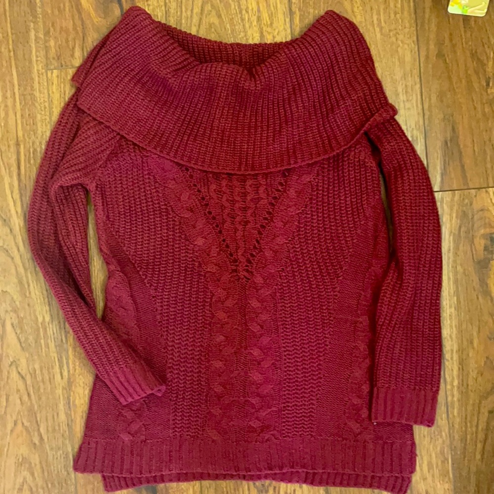 Red Cowl/Off the Shoulder Sweater